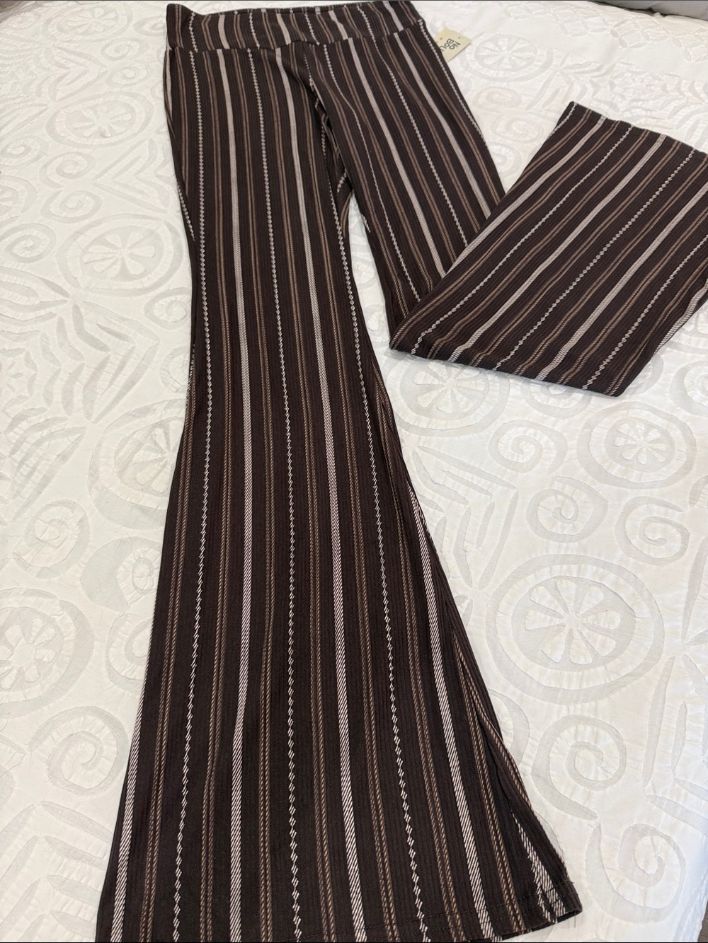 No Boundaries Brown Striped Flare Pants